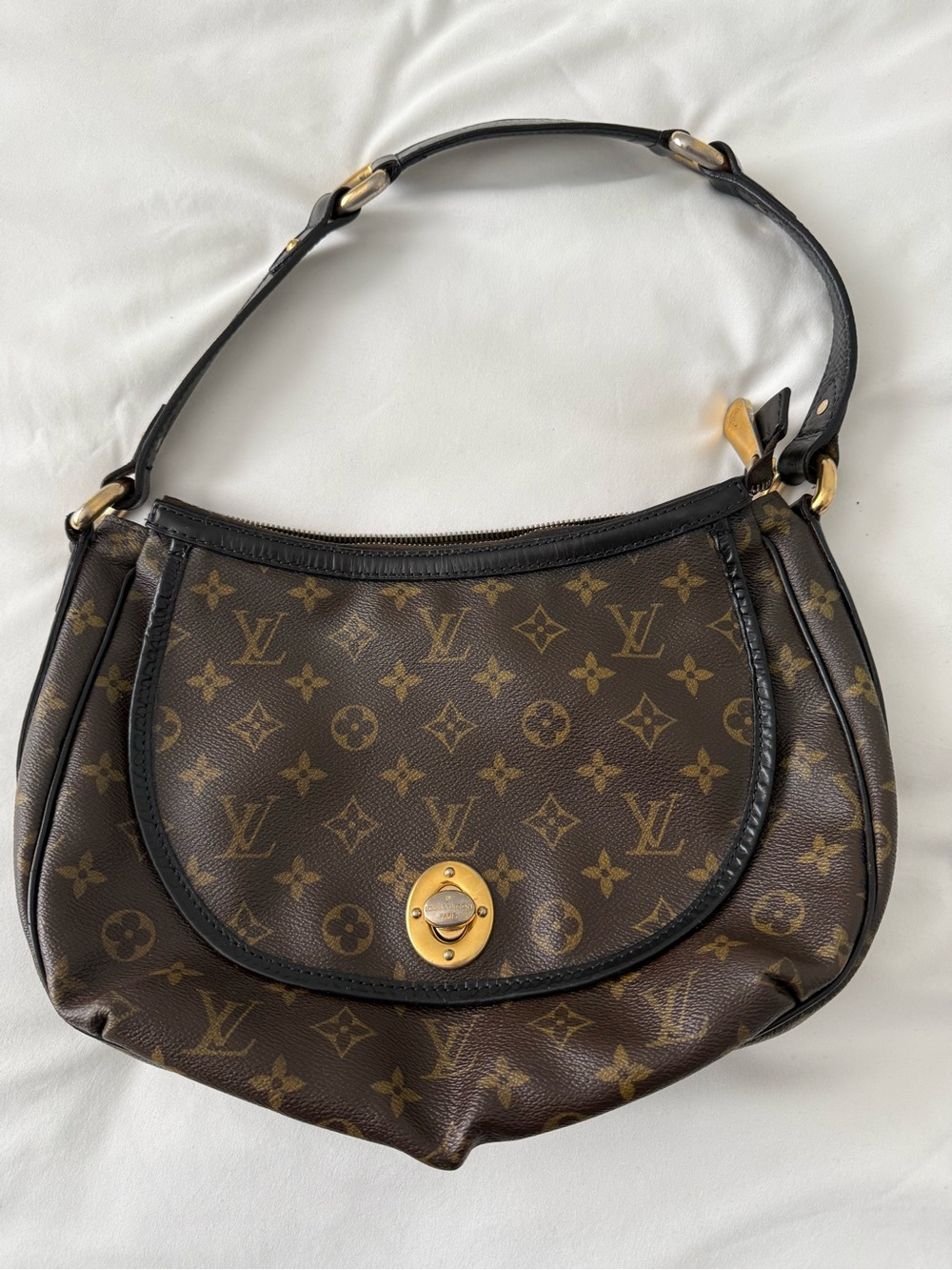 Authentic Louis Vuitton Monogram Canvas Brown Shoulder Hobo with Gold Hardware
